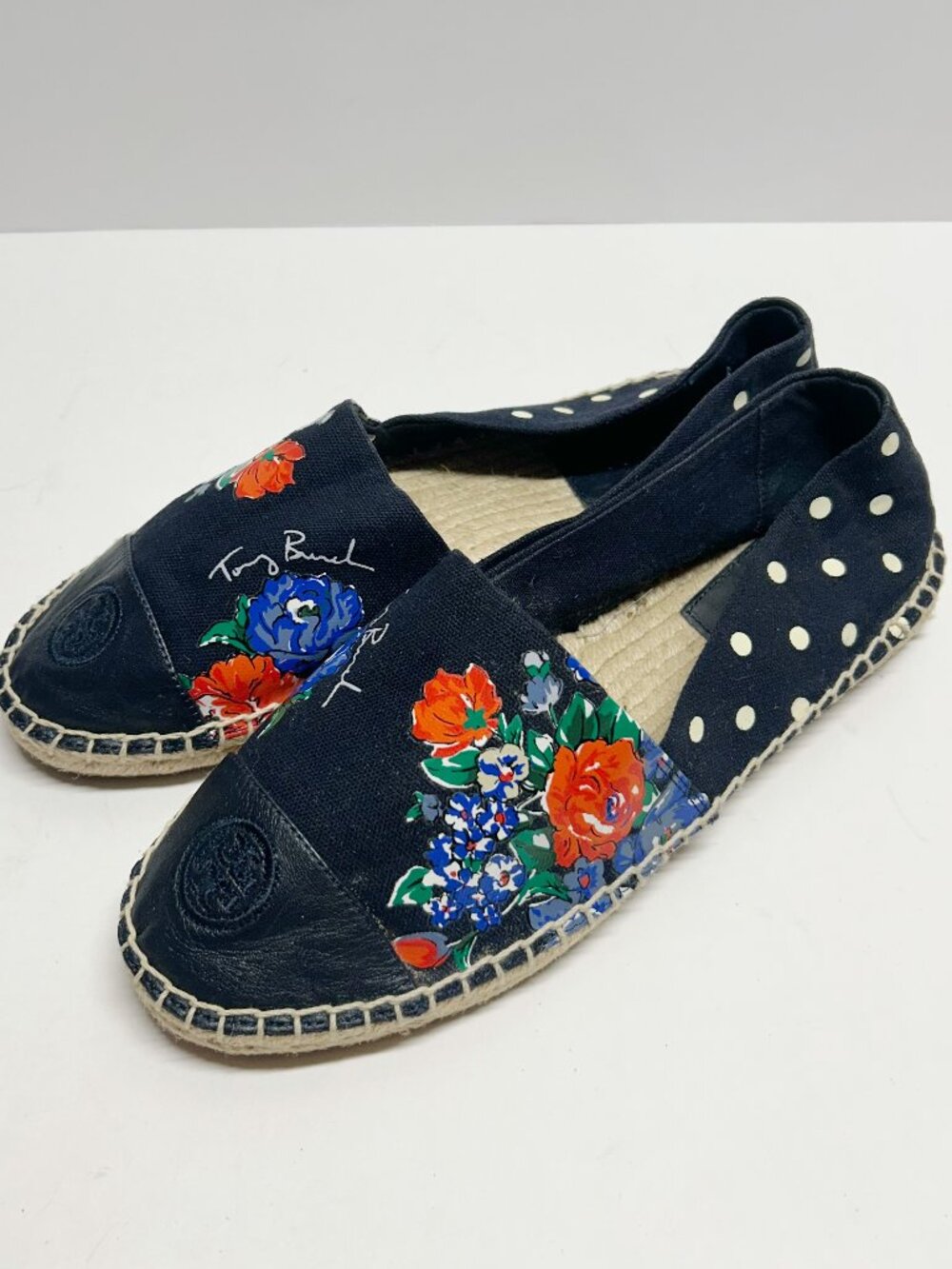 Tory Burch Navy Floral & Polka Dot Espadrilles
